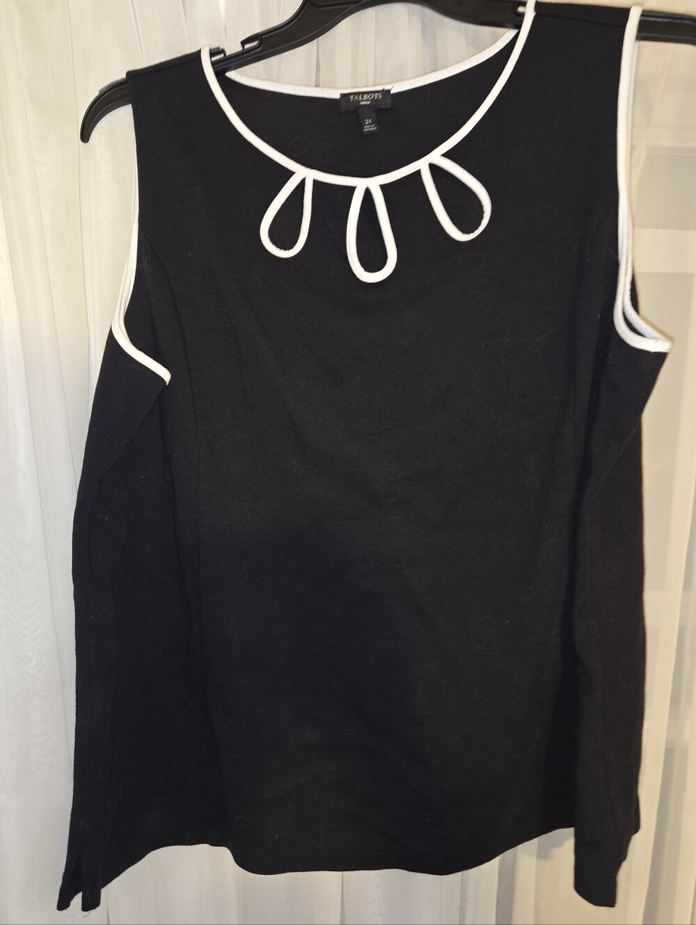 Talbots Black Tank with White Loop Neck Trim